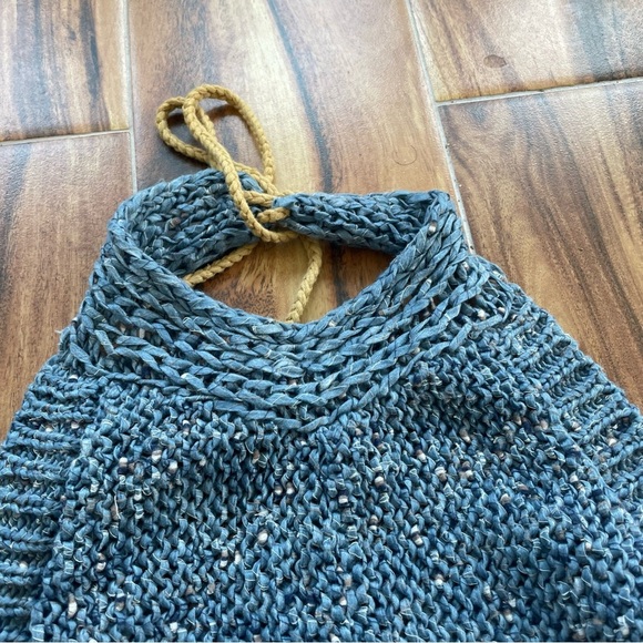 Free People Molly Playsuit Crochet Halter Open Back Romper Blue Ocean Size M - Picture 7 of 14